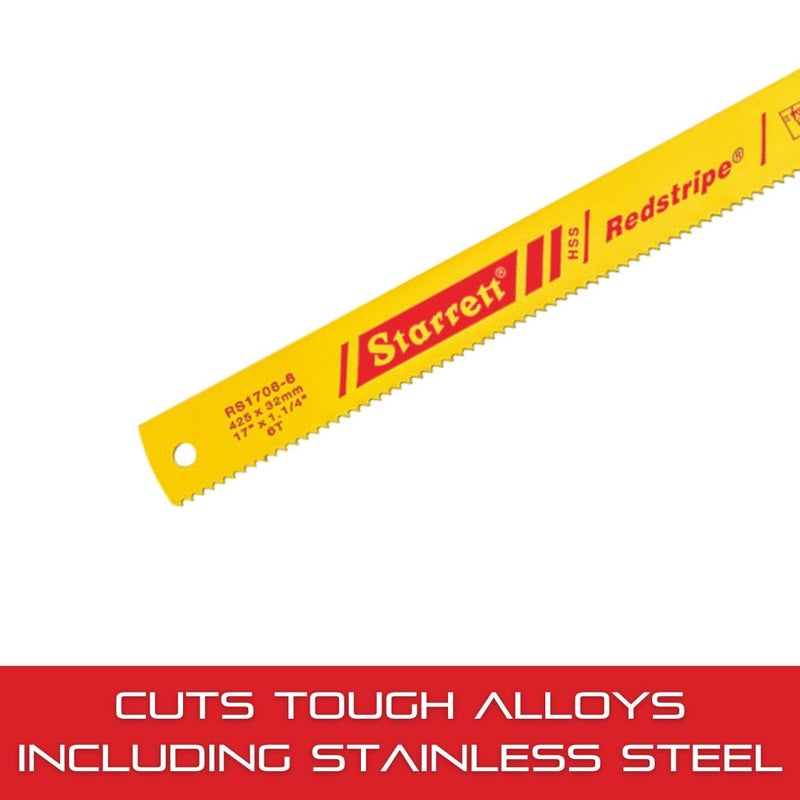Starrett Redstripe Solid High Speed Steel Power Hacksaw Blade - Ideal for Contractors and Tradesmen - .062" Thickness, 6 TPI, 17" Length, 1-1/4" Width - RS1706-6 - Image 3